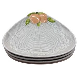 VTG Georges Briard Set of 4 MCM Peach Bamboo Embossed White‎ Appetizer Plates